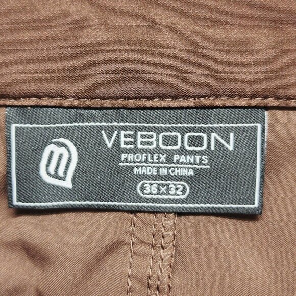 Veboon Mens Proflex Pants Size 36x32 Cotton Flex Polo Slim Fit Brown Formal - Picture 3 of 9